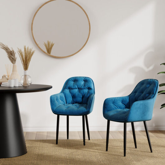 More4homes - anika modern velvet dining chair padded seat metal leg kitchen 6 pcs (Blue)