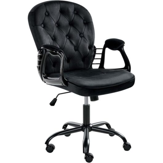 Office Chair Black Velvet Gas Lift Height Adjustable Button with Tufted Backrest and Full Swivel PRINCESS