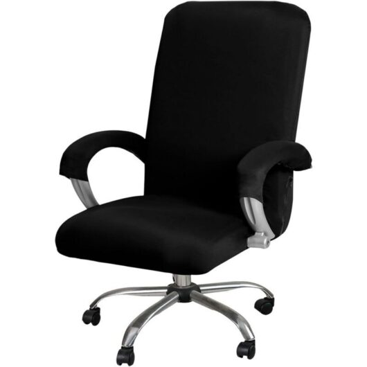 Office Chair Cover, Stretchable Washable Swivel Chair Cover, Chair Cover for Swivel Office Chair (Black, L)