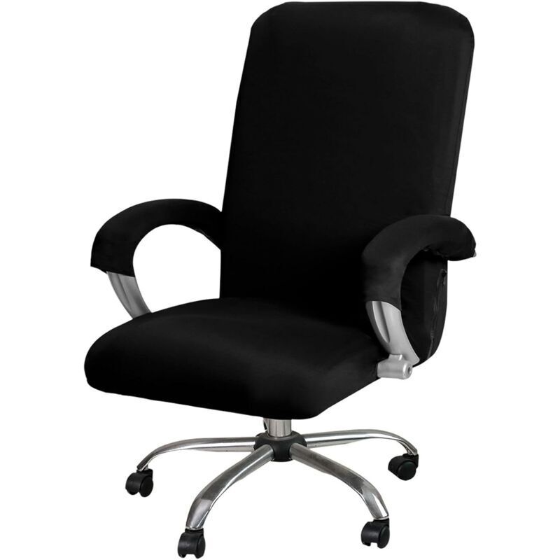 Office Chair Cover, Stretchable Washable Swivel Chair Cover, Chair Cover for Swivel Office Chair (Black, L)