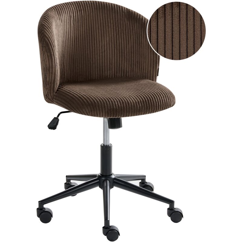 Office Chair Dark Brown Corduroy Seat and Backrest Swivel Desk Computer Adjustable Height Modern Home Office MILES