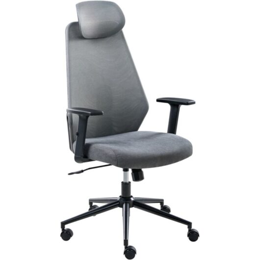 Office Chair Dark Grey Mesh Upholstery Adjustable Armrests and Headrest Seat Height Adjustment Swivel Base Tilting Backrest ORYN