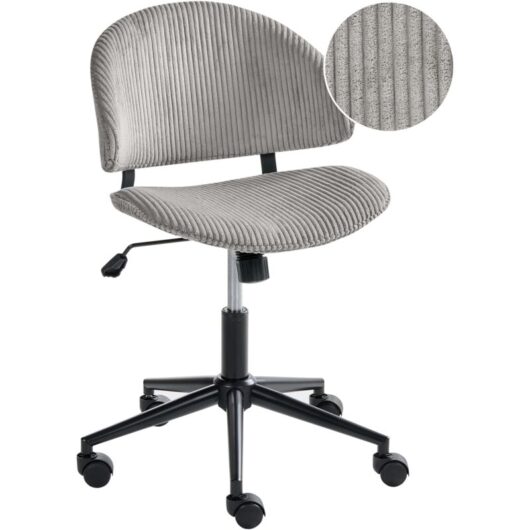 Office Chair Grey Corduroy Seat and Backrest Swivel Desk Computer Adjustable Height Modern Home Office KIANA