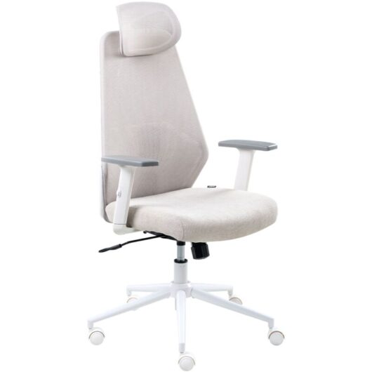 Office Chair Grey Mesh Upholstery Adjustable Armrests and Headrest Seat Height Adjustment Swivel Base Tilting Backrest ORYN