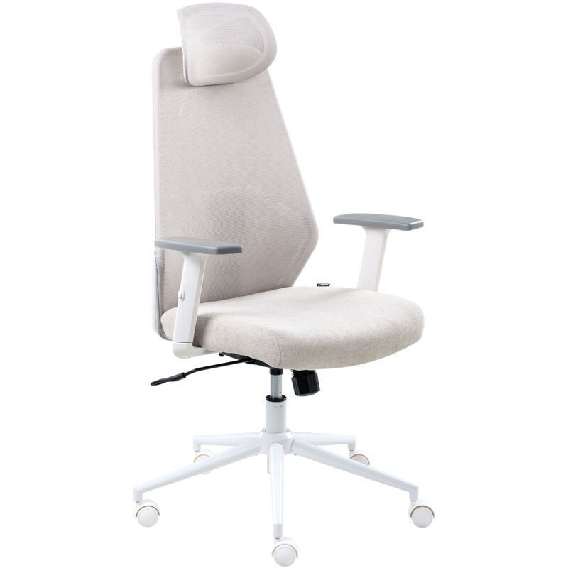 Office Chair Grey Mesh Upholstery Adjustable Armrests and Headrest Seat Height Adjustment Swivel Base Tilting Backrest ORYN