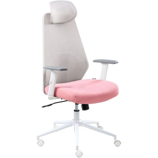 Office Chair Grey and Pink Mesh Upholstery Adjustable Armrests and Headrest Seat Height Adjustment Swivel Base Tilting Backrest ORYN