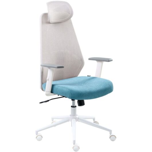 Office Chair Grey and Teal Mesh Upholstery Adjustable Armrests and Headrest Seat Height Adjustment Swivel Base Tilting Backrest ORYN
