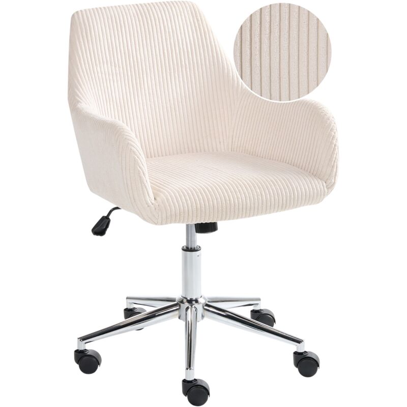Office Chair Light Beige Corduroy Seat and Backrest Swivel Desk Computer Adjustable Height Modern Home Office WELLSTON