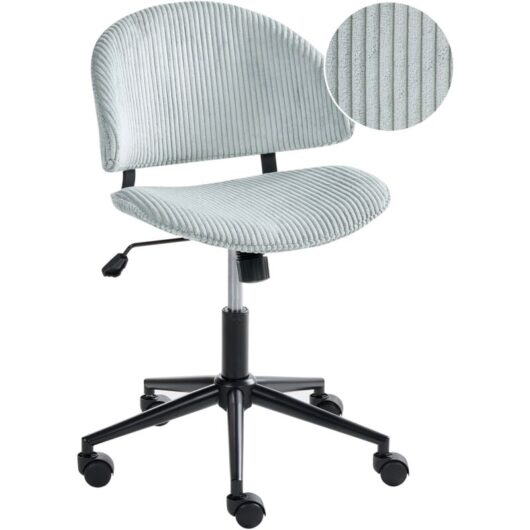 Office Chair Light Blue Corduroy Seat and Backrest Swivel Desk Computer Adjustable Height Modern Home Office KIANA