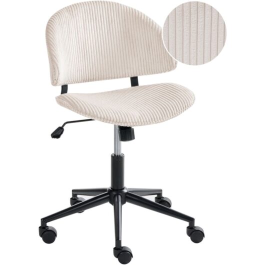 Office Chair Off-White Corduroy Seat and Backrest Swivel Desk Computer Adjustable Height Modern Home Office KIANA