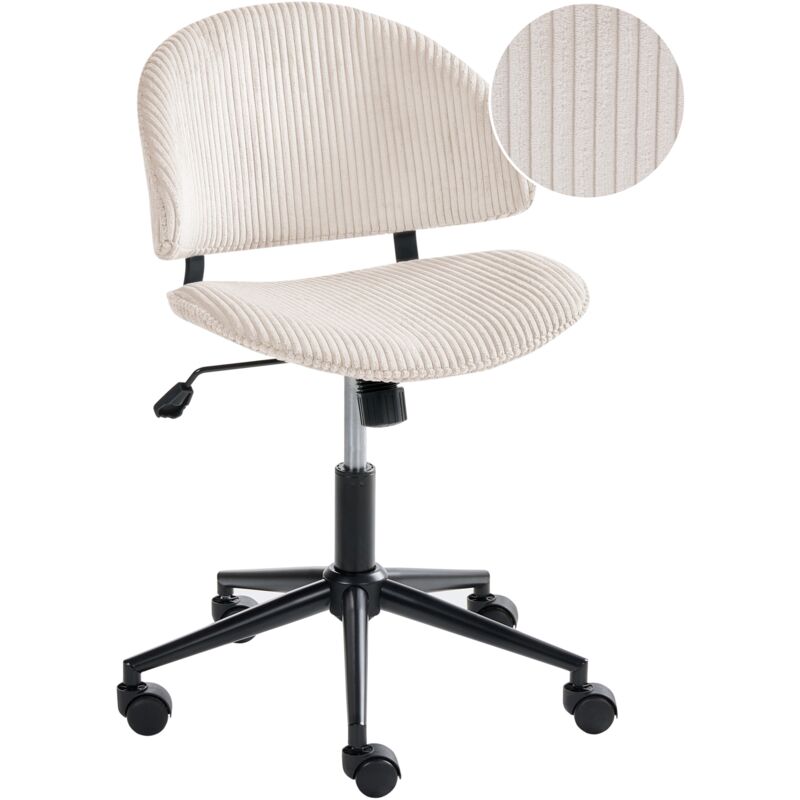 Office Chair Off-White Corduroy Seat and Backrest Swivel Desk Computer Adjustable Height Modern Home Office KIANA