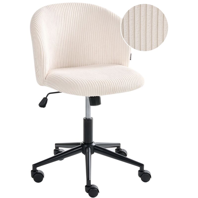 Office Chair Off-White Corduroy Seat and Backrest Swivel Desk Computer Adjustable Height Modern Home Office MILES