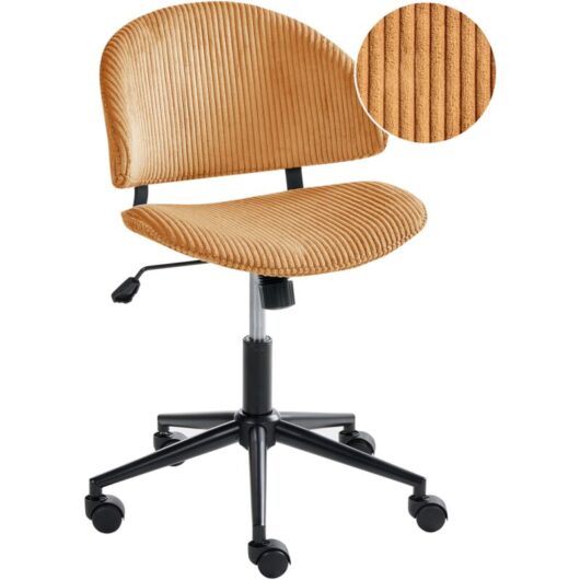 Office Chair Orange Corduroy Seat and Backrest Swivel Desk Computer Adjustable Height Modern Home Office KIANA