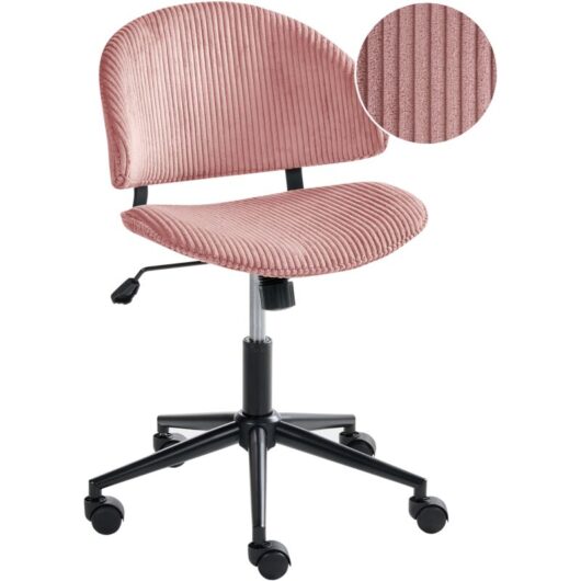 Office Chair Pink Corduroy Seat and Backrest Swivel Desk Computer Adjustable Height Modern Home Office KIANA