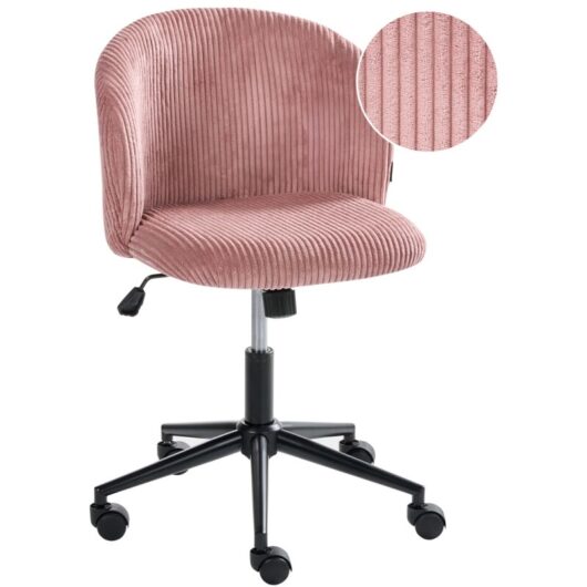Office Chair Pink Corduroy Seat and Backrest Swivel Desk Computer Adjustable Height Modern Home Office MILES