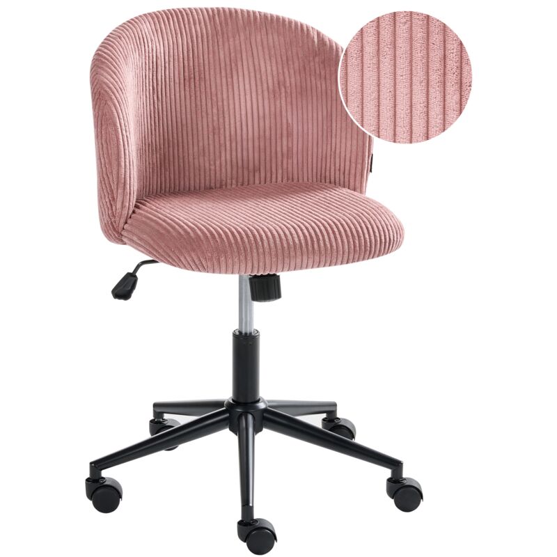 Office Chair Pink Corduroy Seat and Backrest Swivel Desk Computer Adjustable Height Modern Home Office MILES