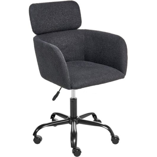Office Swivel Chair Black Boucle Height Adjustable ALENA