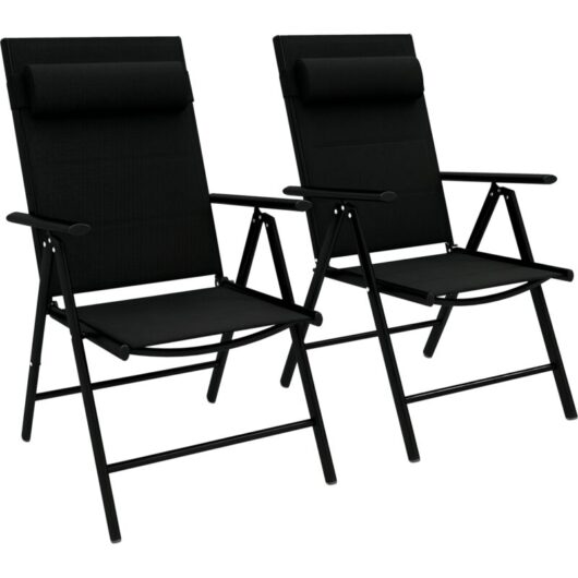Outsunny - 2 pcs Outdoor Folding Chairs, Dining Chairs w/ Padded Filling Black