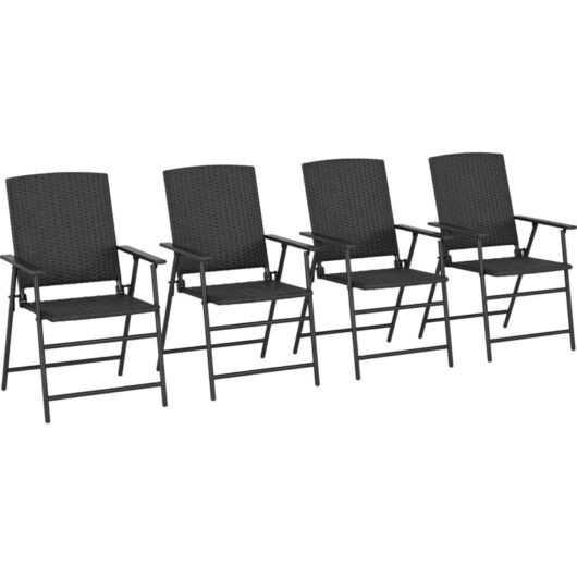 Outsunny - 4pcs Rattan Chair Foldable Garden Furniture w/ Armrest Black
