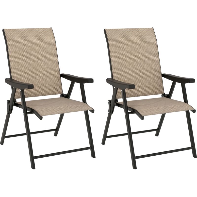 Outsunny - Folding Garden Dining Chairs Set of 2 with Mesh Seat, Brown