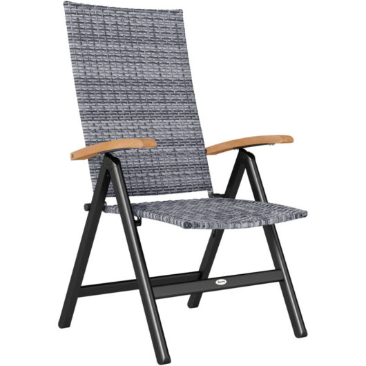 Outsunny Folding Rattan Garden Dining Chair with Reclining Back, Light Grey