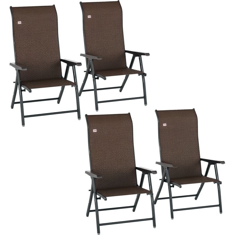 Outsunny - Set of 4 Outdoor Rattan Folding Chair w/ Adjustable Backrest Brown