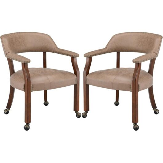 PADMA HOUSE 2 Sets Large Dining Chairs with Casters and Arms, Rolling Dining Chair with Wheels, Accent Game-Chairs Boss Caption's Chair, 66CM x 64CM