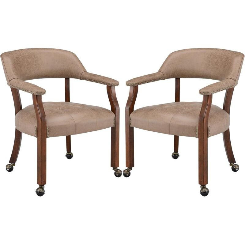 PADMA HOUSE 2 Sets Large Dining Chairs with Casters and Arms, Rolling Dining Chair with Wheels, Accent Game-Chairs Boss Caption's Chair, 66CM x 64CM