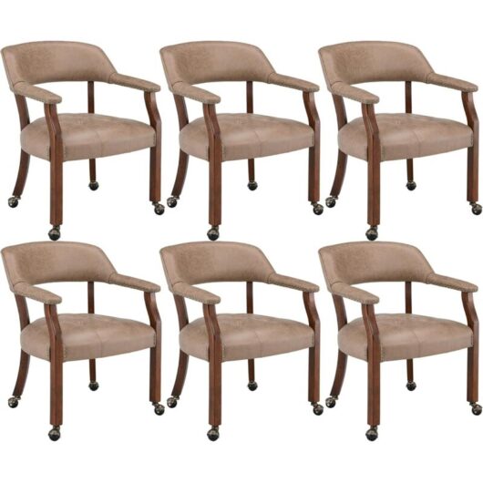 PADMA HOUSE 6 Sets Large Dining Chairs with Casters and Arms, Rolling Dining Chair with Wheels, Accent Game-Chairs Boss Caption's Chair, 66CM x 64CM