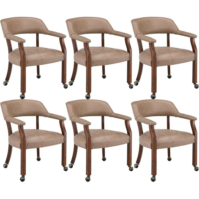 PADMA HOUSE 6 Sets Large Dining Chairs with Casters and Arms, Rolling Dining Chair with Wheels, Accent Game-Chairs Boss Caption's Chair, 66CM x 64CM