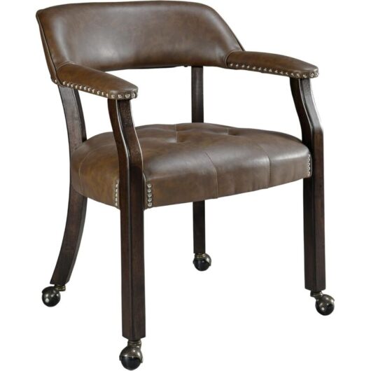PADMA HOUSE Large Dining Chair with Casters and Arms, Rolling Dining-Chair with Wheels, Accent Game Poker-Chairs, Boss Caption's Chairs, Solid Wood