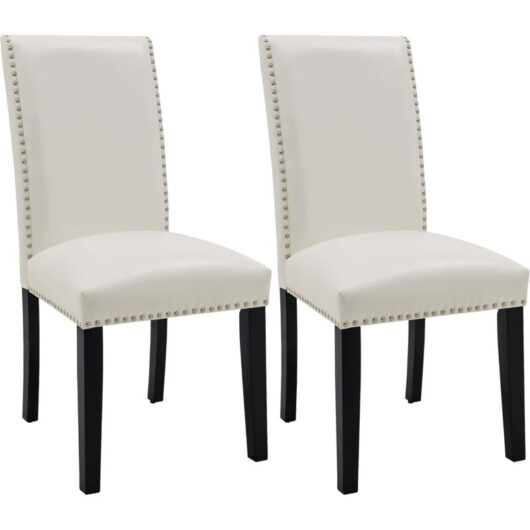 PADMA HOUSE Parsons Dinning Chairs with Nail-Heads Trim, Faux Leather Kitchen Accent Side Upholstered Seat, Solid Wood Legs (Ivory White, Set of 2)