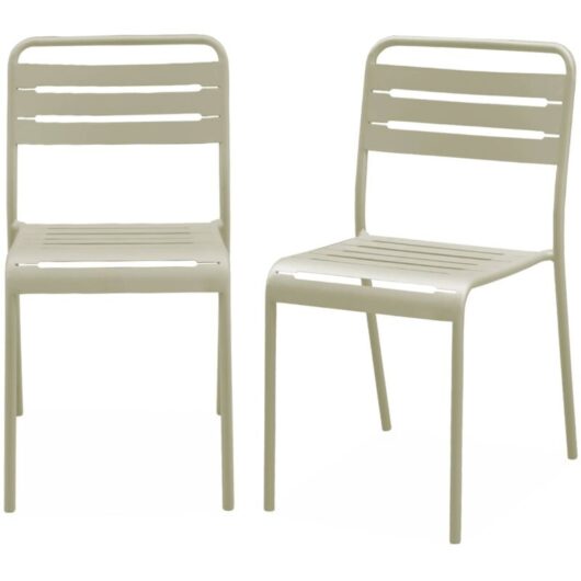 Pair of steel and stackable garden chairs, Amelia, Beige, 44x52x79 cm