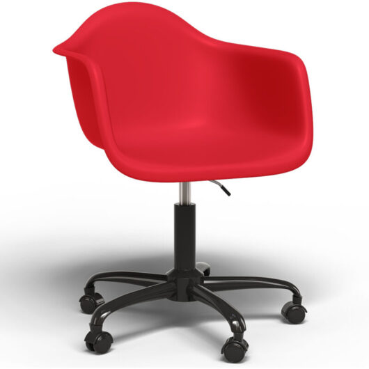 Privatefloor - Office Chair with Armrests - Desk Chair with Wheels - Weston Black Frame Red