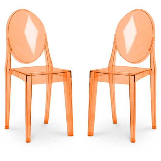Privatefloor - Pack of 2 Transparent Dining Chairs - Victoria Queen Orange transparent