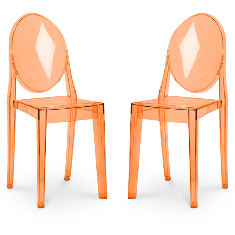 Privatefloor - Pack of 2 Transparent Dining Chairs - Victoria Queen Orange transparent