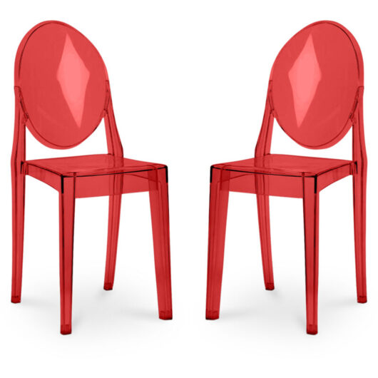 Privatefloor - Pack of 2 Transparent Dining Chairs - Victoria Queen Red transparent