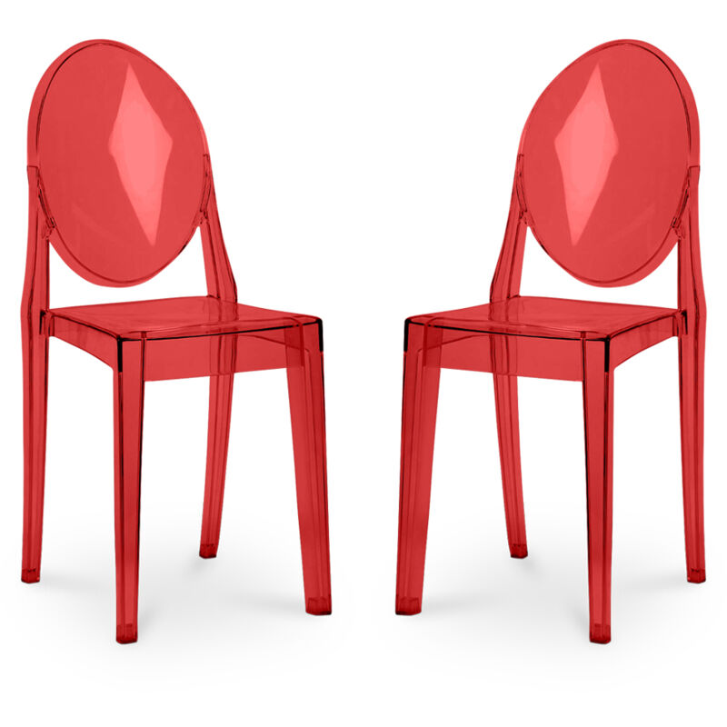 Privatefloor - Pack of 2 Transparent Dining Chairs - Victoria Queen Red transparent