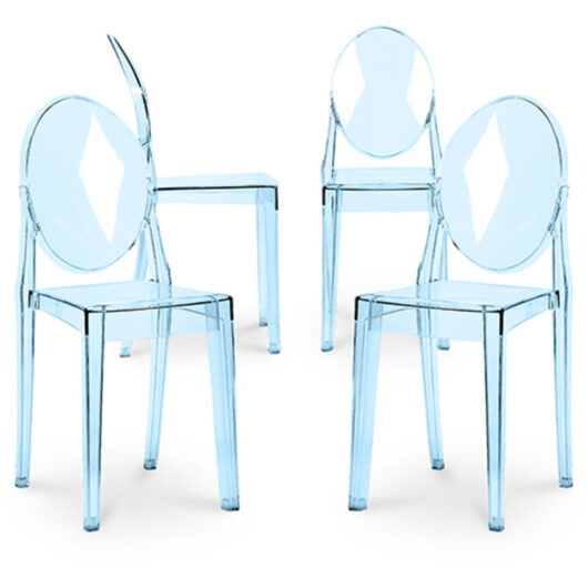 Privatefloor - Pack of 4 Dining Chairs Transparent - Victoria Queen Blue transparent
