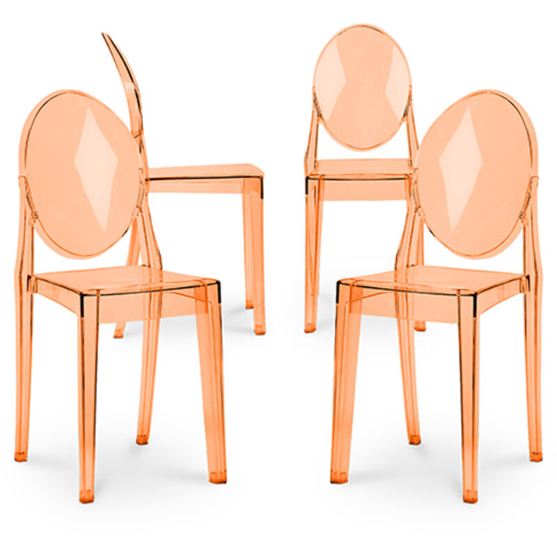 Privatefloor - Pack of 4 Dining Chairs Transparent - Victoria Queen Orange transparent