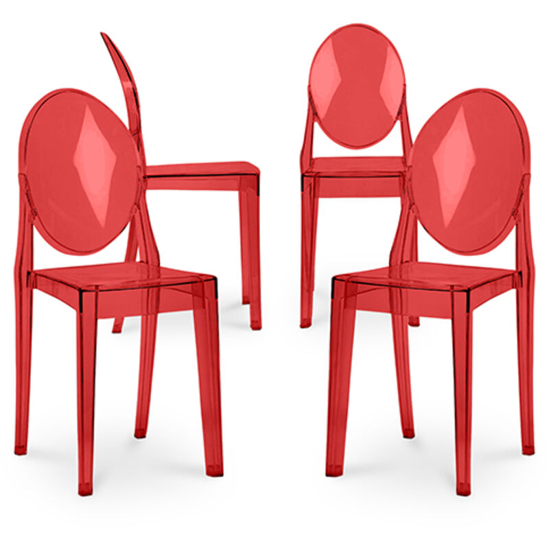 Privatefloor - Pack of 4 Dining Chairs Transparent - Victoria Queen Red transparent