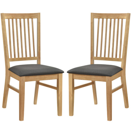 Rochelle Light Oak Wooden Dining Chairs With Fabric Seat - Pair