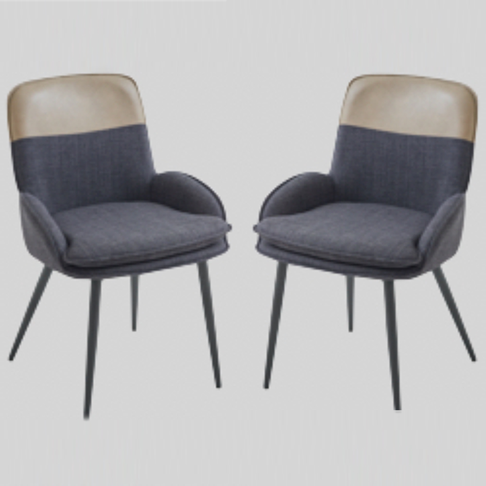 Rolla Dark Grey And Beige Fabric Dining Chairs - Pair