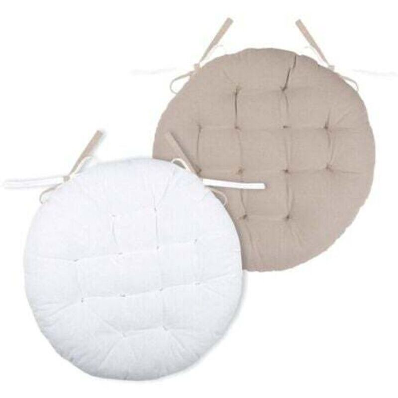 Round, two-tone ecru chair cushion, Ø 38x38 cm