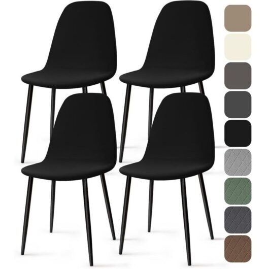 Scandinavian chair covers, set of 4, universal, washable and stretchable, for living room, kitchen and hotel (black, 4 pieces)