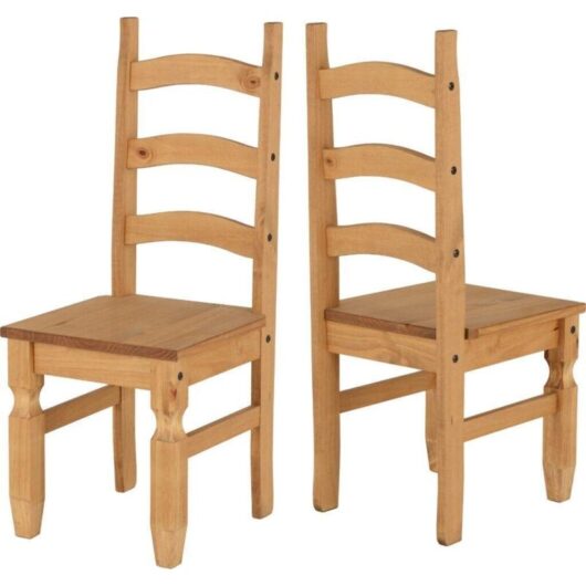 Seconique - Corona Dining Chair (Pack of 2) - L47 x W42 x H107 cm - Distressed Waxed Pine