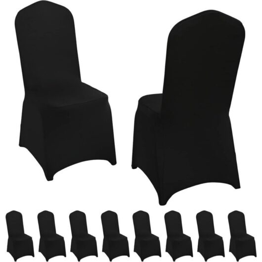Set of 10 Black Stretch Spandex Chair Covers for Wedding, Dining Room, Universally Applicable for Weddings, Events, Banquets, Parties and Celebrations