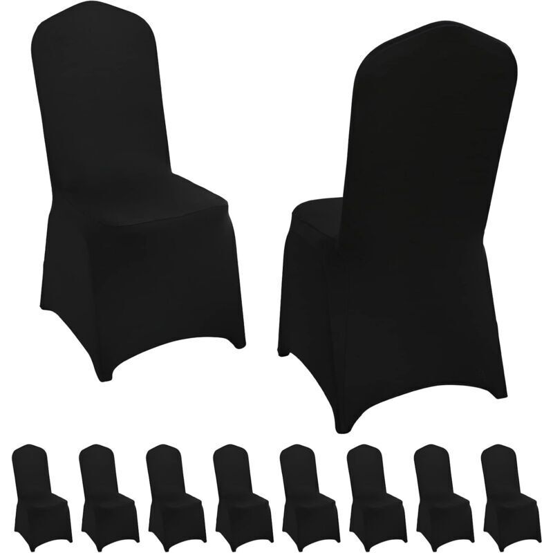Set of 10 Black Stretch Spandex Chair Covers for Wedding, Dining Room, Universally Applicable for Weddings, Events, Banquets, Parties and Celebrations