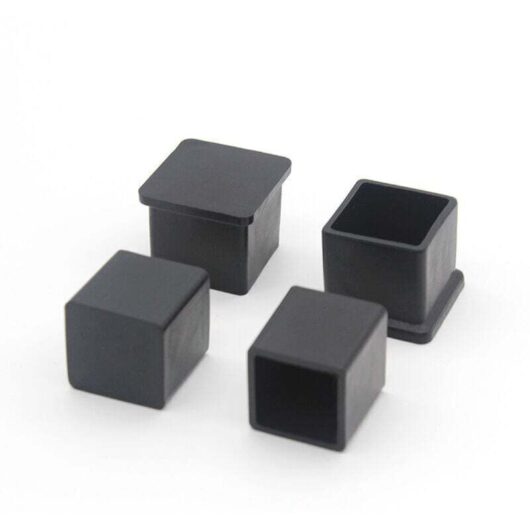 Set of 10 Square Non-Slip Rubber Chair Leg Caps, Furniture Table Floor Protectors, 20 x 20 mm, Black