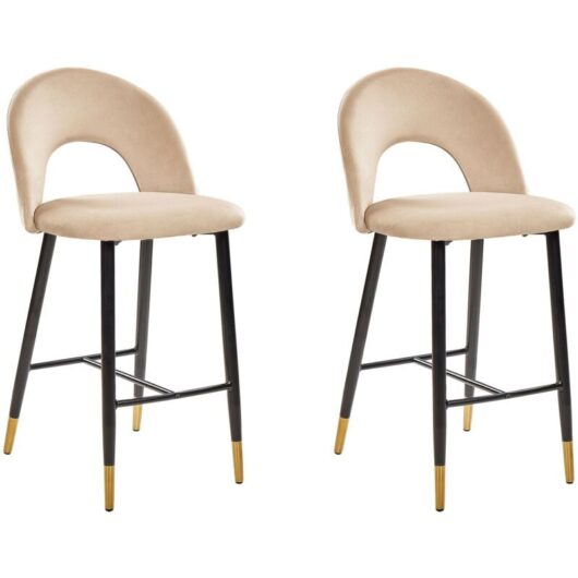 Set of 2 Bar Chairs FALTON Velvet Beige